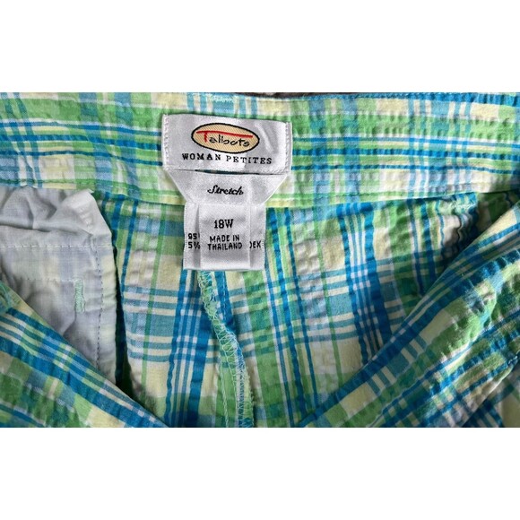 Talbots Woman Petite Seersucker Pedal Pusher Short Capri Pants 18W Blue Plaid - Picture 8 of 12